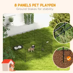 PawHut Dog Playpen, Puppy Pen, Eight-Panel Metal Fence, for Small Dogs, Indoors, Outdoors - Black - 6