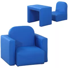 HOMCOM 2 In 1 Toddler Sofa Chair,  48 x 44 x 41 cm, for Game Relax Playroom, Blue - 1