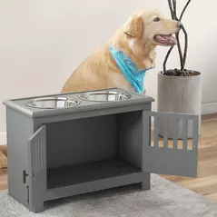 PawHut Raised Dog Bowls, Pet Feeding Station, with Storage, Food and Water Bowls, for Large Dogs - Grey - 9
