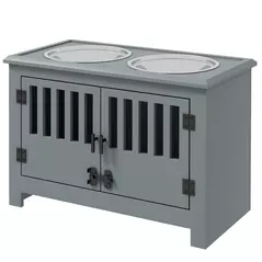 PawHut Raised Dog Bowls, Pet Feeding Station, with Storage, Food and Water Bowls, for Large Dogs - Grey - 1