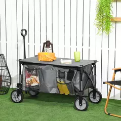 Outsunny Garden Trolley, Cargo Traile on Wheels, Folding Collapsible Camping Trolley, Outdoor Utility Wagon, Dark Grey - 2