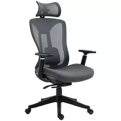 Vinsetto Mesh Office Chair, Ergonomic Desk Chair, Computer Chair with Adjustable Headrest and Lumbar Support, 135° Reclining Back and 3D Armrest for Home Office Study, Grey - 1
