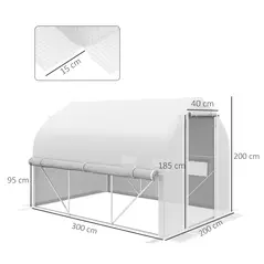 Outsunny 3 x 2(m) Walk-in Polytunnel Greenhouse, Zipped Roll Up Sidewalls, Mesh Door, 6 Mesh Windows, Tunnel Warm House Tent with PE Cover, Complimentary Plant Labels and Gloves, White - 3