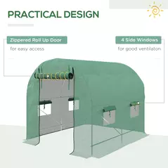 Outsunny Walk-In Garden Polytunnel Greenhouse with Steel Frame, PE Cover, Roll-Up Door and 4 Windows, 2.5 x 2m, Green - 6