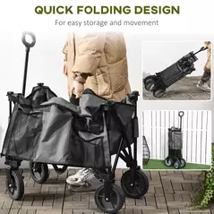 Outsunny Garden Trolley, Cargo Traile on Wheels, Folding Collapsible Camping Trolley, Outdoor Utility Wagon, Dark Grey - 4