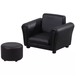HOMCOM Toddler Chair Single Seater Kids Sofa Set, 54 x 42 x 41cm, Kids Sofa with Stool, Black - 1