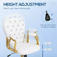 Vinsetto Height Adjustable Home Office Chair, Button Tufted Computer Chair with Padded Armrests and Tilt Function, Cream White - 4