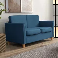 HOMCOM Compact Loveseat Sofa, Modern 2 Seater Sofa for Living Room with Wood Legs and Armrests, Blue - 7