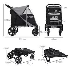 PawHut Foldable Pet Stroller, with Universal Wheels, Shock Absorber, for Medium and Large Dogs - Black - 3
