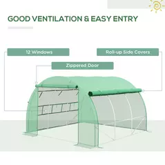 Outsunny Polytunnel Greenhouse Walk-in Grow House Tent with Roll-up Sidewalls, Zipped Door and 6 Windows, 3x3x2m Green - 5
