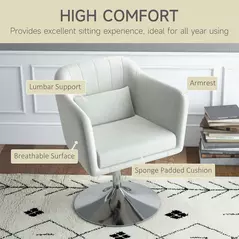 HOMCOM Modern Accent Chair with Swivel Base, Height Adjustable Arm Chair with Pillow for Living Room, Bedroom, Cream White - 6