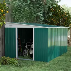 Outsunny Garden Metal Storage Shed Outdoor Metal Tool House with Double Sliding Doors and 2 Air Vents, 11.3x9.2ft, Green - 2