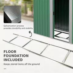 Outsunny Garden Metal Tool Storage Shed with Sliding Door, Sloped Roof and Floor Foundation, 152 x 132 x 188cm, Green - 7