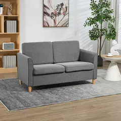 HOMCOM Compact Loveseat Sofa, Modern 2 Seater Sofa for Living Room with Wood Legs and Armrests, Grey - 2