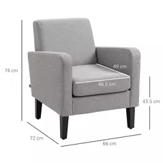 HOMCOM Linen-Look Boxy Armchair - Light Grey - 3
