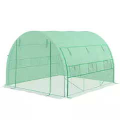 Outsunny Polytunnel Greenhouse Walk-in Grow House Tent with Roll-up Sidewalls, Zipped Door and 6 Windows, 3x3x2m Green - 1