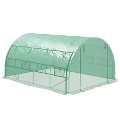 Outsunny Polytunnel Greenhouse Walk-in Grow House Tent with Roll-up Sidewalls, Zipped Door and 8 Windows, 4x3x2m Green - 1