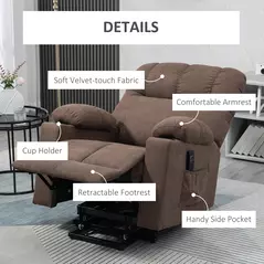 HOMCOM Electric Riser and Recliner Chair for Elderly, Power Lift Recliner Chair with Remote Control, Dark Brown - 7