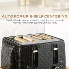 HOMCOM 1.7L 3000W Fast Boil Kettle & 4 Slice Toaster Set, Kettle and Toaster Set with 7 Browning Controls, Crumb Tray, Black - 6