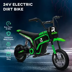 HOMCOM 24V Electric Motorbike with Twist Grip Throttle, Music, Horn, 12" Pneumatic Tyres, 16km/h Max Speed - Green - 6