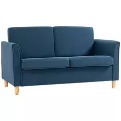 HOMCOM Compact Loveseat Sofa, Modern 2 Seater Sofa for Living Room with Wood Legs and Armrests, Blue - 1