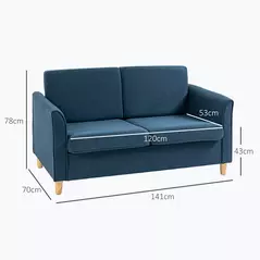 HOMCOM Compact Loveseat Sofa, Modern 2 Seater Sofa for Living Room with Wood Legs and Armrests, Blue - 3