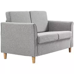 HOMCOM Compact Loveseat Sofa, Modern 2 Seater Sofa for Living Room with Wood Legs and Armrests, Light Grey - 1