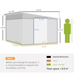 Outsunny Garden Metal Storage Shed Outdoor Metal Tool House with Double Sliding Doors and 2 Air Vents, 11.3x9.2ft, Green - 3
