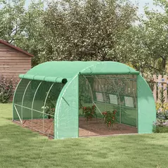 Outsunny Polytunnel Greenhouse Walk-in Grow House Tent with Roll-up Sidewalls, Zipped Door and 8 Windows, 4x3x2m Green - 2