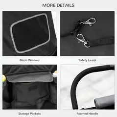 PawHut Foldable Pet Stroller, with Universal Wheels, Shock Absorber, for Medium and Large Dogs - Black - 7