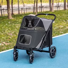 PawHut Foldable Pet Stroller, with Universal Wheels, Shock Absorber, for Medium and Large Dogs - Black - 8
