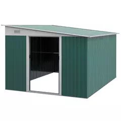 Outsunny Garden Metal Storage Shed Outdoor Metal Tool House with Double Sliding Doors and 2 Air Vents, 11.3x9.2ft, Green - 1