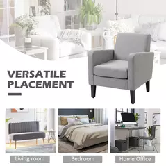 HOMCOM Linen-Look Boxy Armchair - Light Grey - 7