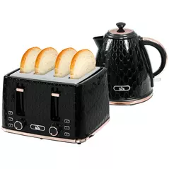 HOMCOM 1.7L 3000W Fast Boil Kettle & 4 Slice Toaster Set, Kettle and Toaster Set with 7 Browning Controls, Crumb Tray, Black - 1