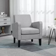 HOMCOM Linen-Look Boxy Armchair - Light Grey - 8