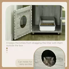 PawHut Enclosed Cat Litter Box with Cat House, Cat Bed, Scratching Posts, Platforms, for Indoor Cats - Grey - 7