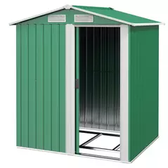 Outsunny Garden Metal Tool Storage Shed with Sliding Door, Sloped Roof and Floor Foundation, 152 x 132 x 188cm, Green - 1