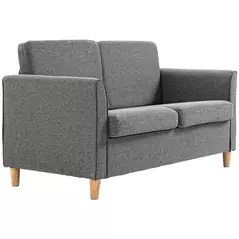 HOMCOM Compact Loveseat Sofa, Modern 2 Seater Sofa for Living Room with Wood Legs and Armrests, Grey - 1