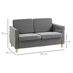 HOMCOM Compact Loveseat Sofa, Modern 2 Seater Sofa for Living Room with Wood Legs and Armrests, Grey - 3