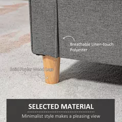 HOMCOM Compact Loveseat Sofa, Modern 2 Seater Sofa for Living Room with Wood Legs and Armrests, Grey - 5