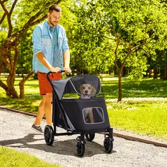 PawHut Foldable Pet Stroller, with Universal Wheels, Shock Absorber, for Medium and Large Dogs - Black - 2