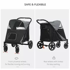PawHut Foldable Pet Stroller, with Universal Wheels, Shock Absorber, for Medium and Large Dogs - Black - 6
