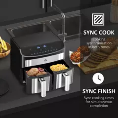HOMCOM Dual Zone Air Fryer, 10-in-1 8L with Sync Cook & Sync Finish, 60-Minute Timer for Oil Free & Low Fat Cooking, 2400W - 6