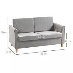 HOMCOM Compact Loveseat Sofa, Modern 2 Seater Sofa for Living Room with Wood Legs and Armrests, Light Grey - 3