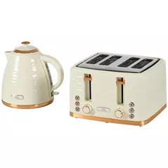 HOMCOM 3000W 1.7L Rapid Boil Kettle & 4 Slice Toaster, Kettle and Toaster Set with 7 Browning Controls and Crumb Tray, Beige - 1