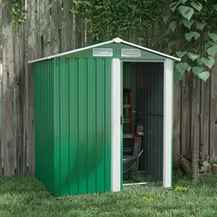 Outsunny Garden Metal Tool Storage Shed with Sliding Door, Sloped Roof and Floor Foundation, 152 x 132 x 188cm, Green - 2