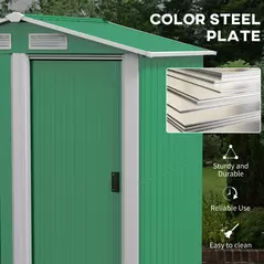 Outsunny Garden Metal Tool Storage Shed with Sliding Door, Sloped Roof and Floor Foundation, 152 x 132 x 188cm, Green - 4