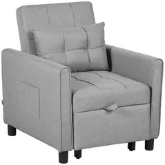 HOMCOM Linen-Look Single Chair Bed - Light Grey - 1