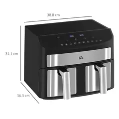 HOMCOM Dual Zone Air Fryer, 10-in-1 8L with Sync Cook & Sync Finish, 60-Minute Timer for Oil Free & Low Fat Cooking, 2400W - 3