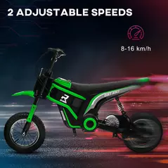 HOMCOM 24V Electric Motorbike with Twist Grip Throttle, Music, Horn, 12" Pneumatic Tyres, 16km/h Max Speed - Green - 5
